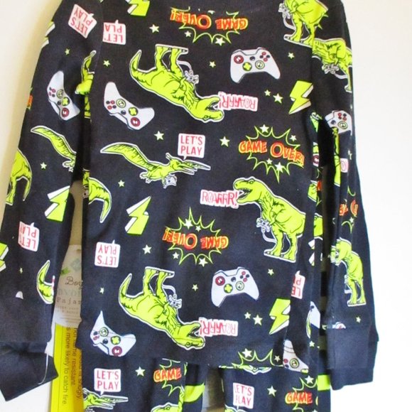 Members Mark Boys 4 piece pajama set, Black&Yellow Dinosaur Glow in the Dark 2T - Picture 6 of 13